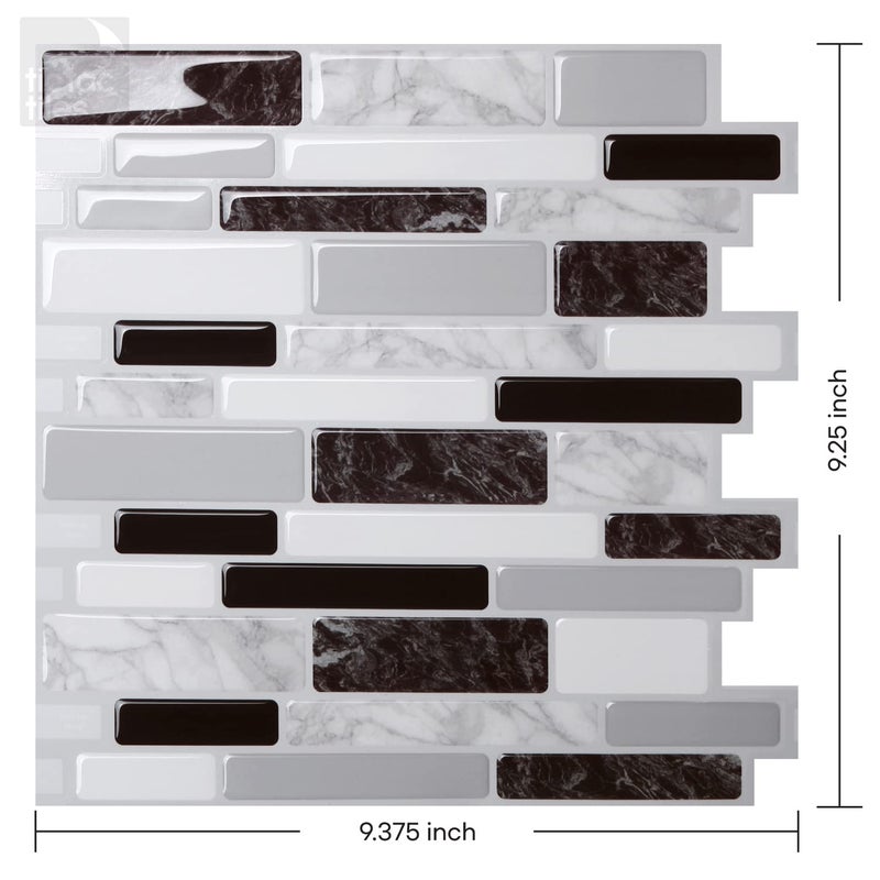 Tic Tac Tiles Peel and Stick Self Adhesive Removable Stick On Kitchen Backsplash Bathroom 3D Wall Sticker Wallpaper Tiles in Polito Designs (10 Sheets, Polito Black & White) - Image 2